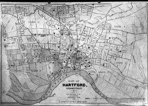 Above is a map of Hartford circa 1900. This map and others like it can be found within the Hartford Public Library.