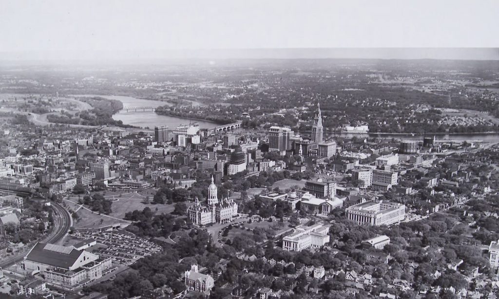 View of Downtown Hartford from the west before freeway construction (1955).