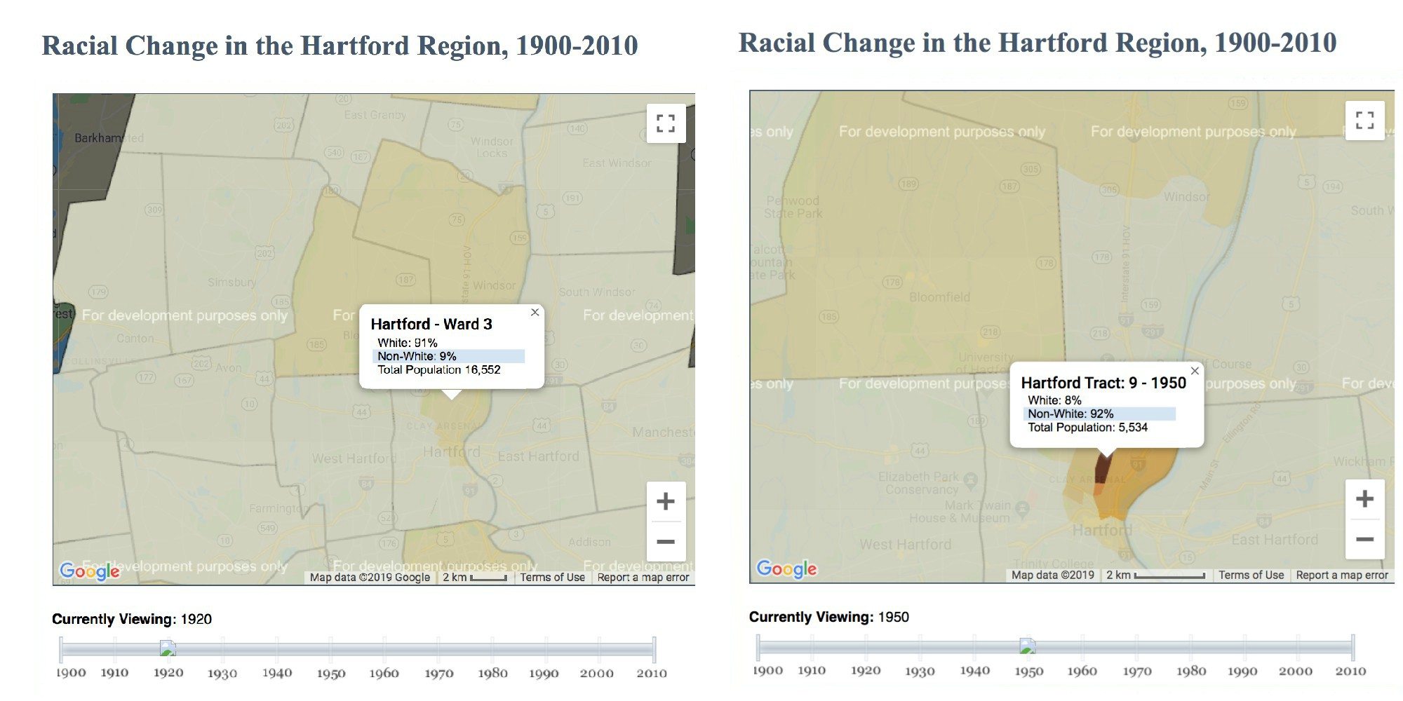 Screenshot of map of Hartford showing racial distribution