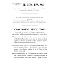 1993 Bill Expressing The Sense Of The Congress Regarding The Expression Of Self-Determination By The People of Puerto Rico (H. Con. Res. 94)<br />
