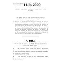 2013 Bill To Set Forth The Process For Puerto Rico To Be Admitted As A State Of The Union (H.R. 2000)