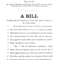 1909 Bill Providing That the Inhabitants of Porto Rico Shall Be Citizens of the United States (H.R. 96)