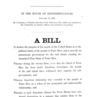 1922 Bill to Declare the Purpose of the People of the United States as to the Political Status of the People of Porto Rico, and to Provide an Autonomous Government for the Said Island, Creating the Associated Free State of Porto Rico (H.R. 9995)