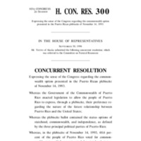 1994 Bill Expressing The Sense Of The Congress Regarding The Commonwealth Option Presented In The Puerto Rican Plebiscite Of November 14, 1993 (H. Con. Res. 300)
