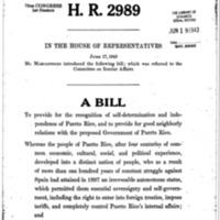 1943 Bill to Provide for the Recognition of Self-Determination and Independence of Puerto Rico, and to Provide for Good Neighborly Relations with the Proposed Government of Puerto Rico (H.R. 2989)