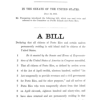 1913 Bill Declaring That All Citizens of Porto Rico and Certain Natives Permanently Residing in Said Island Shall Be Citizens of the United States (S. 2712)