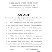 1943 Act Preserving the Nationality of a Person Born in Puerto Rico Who Resides for Five Years in a Foreign State.(H.R. 1037) (§5d)